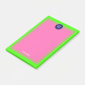 Navy Hot Pink Gerahmt 1I Monogramm Post-it Klebezettel (angewinkelt)