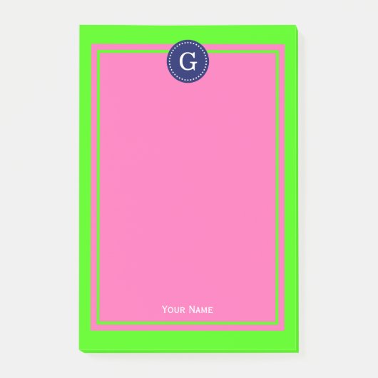 Navy Hot Pink Gerahmt 1I Monogramm Post-it Klebezettel (Vorderseite)