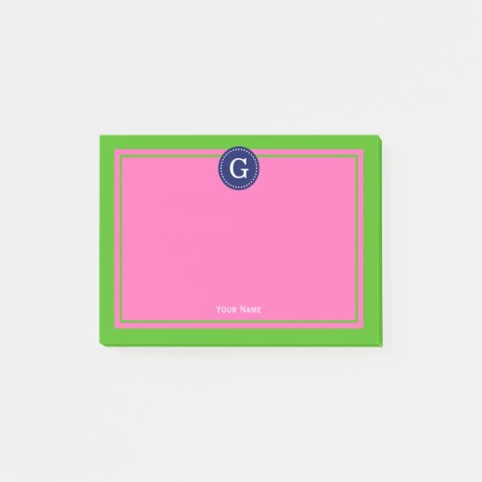 Navy Hot Pink Gerahmt 1I Monogramm Post-it Klebezettel (Vorderseite)