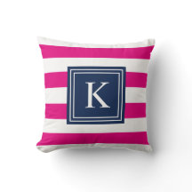 Navy & Hot Pink Monogramm gestrichen | Kissen