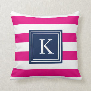 Navy & Hot Pink Monogramm gestrichen Kissen