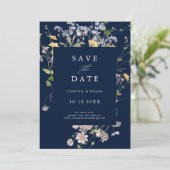 Navy Hübsch Spring Wildblume Meadow Garden Save The Date (Stehend Vorderseite)