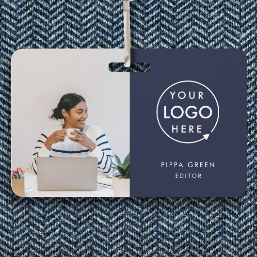 Navy-ID-Karte | Moderner Trendy Mitarbeiter Blue Ausweis