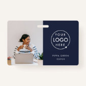 Navy-ID-Karte | Moderner Trendy Mitarbeiter Blue Ausweis (Vorderseite)