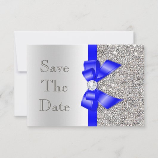 Navy-Imitate Bow-Silver-Sequenzen Save the Date (Vorderseite)