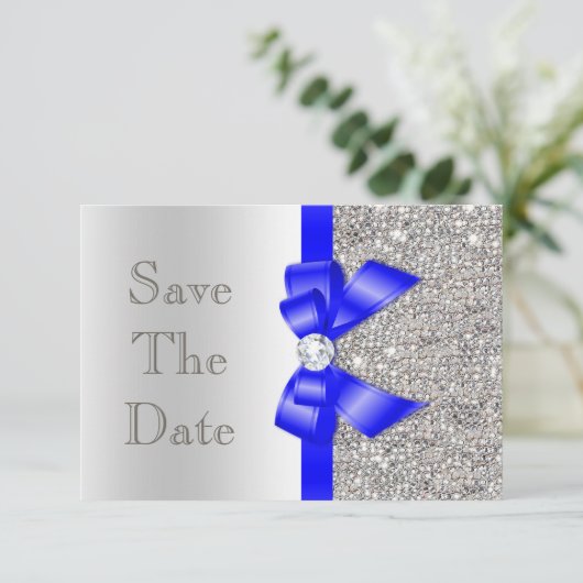 Navy-Imitate Bow-Silver-Sequenzen Save the Date (Stehend Vorderseite)
