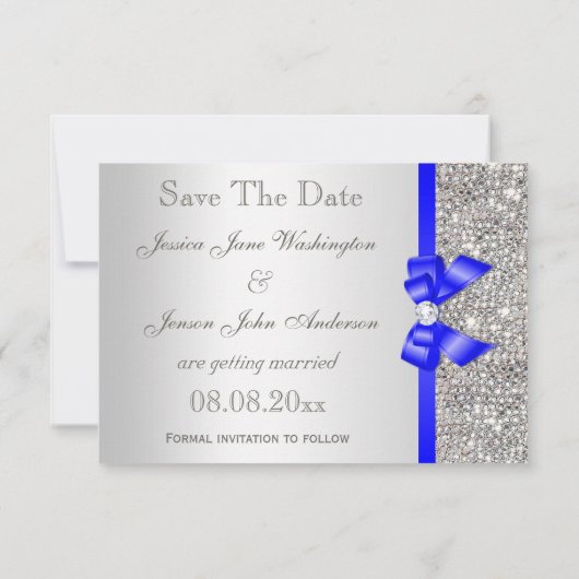 Navy-Imitate Bow-Silver-Sequenzen Save the Date (Rückseite)
