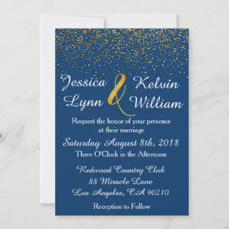 Navy Imitate Gold Glitzer Confetti Dots Extravagan Einladung