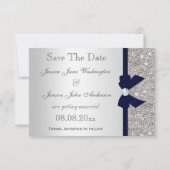 Navy Imitats Bow & Diamonds Silver Save the Date (Rückseite)
