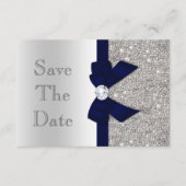 Navy Imitats Bow & Diamonds Silver Save the Date (Vorderseite)
