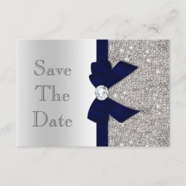 Navy Imitats Bow & Diamonds Silver Save the Date