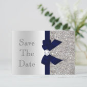 Navy Imitats Bow & Diamonds Silver Save the Date (Stehend Vorderseite)