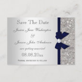 Navy Imitats Bow & Diamonds Silver Save the Date (Rückseite)