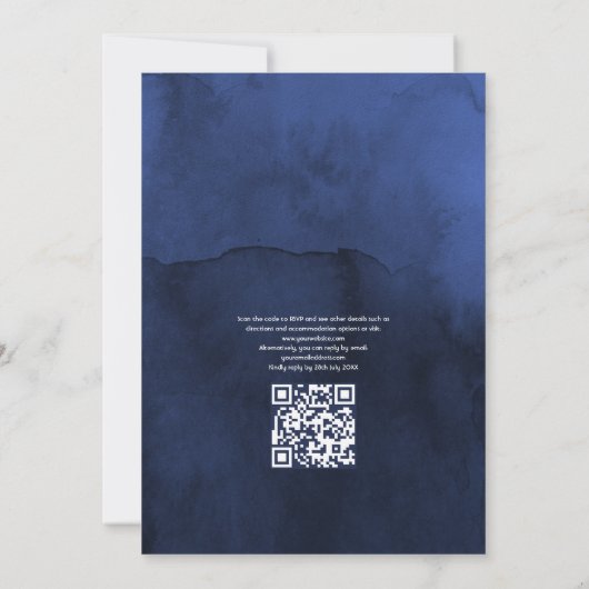 Navy & Imitats Glitzer Silver Floral QR Code Hochz Einladung (Rückseite)