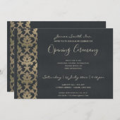 NAVY IMITATS SILVER DAMASK GRAND ÖFFNUNGSZEREMONIE EINLADUNG (Vorne/Hinten)