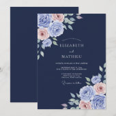Navy Immergrün-Rosen-Hochzeit Einladung (Vorne/Hinten)