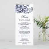 Navy Indian Paisley Dinner Menu Card Menükarte (Stehend Vorderseite)