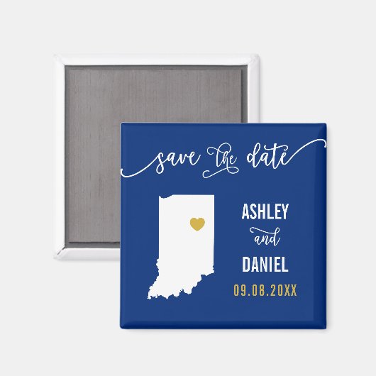 Navy Indiana Wedding Save the Date Map Magnet (Vorderseite/Rückseite)