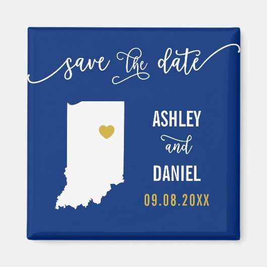 Navy Indiana Wedding Save the Date Map Magnet (Vorne)