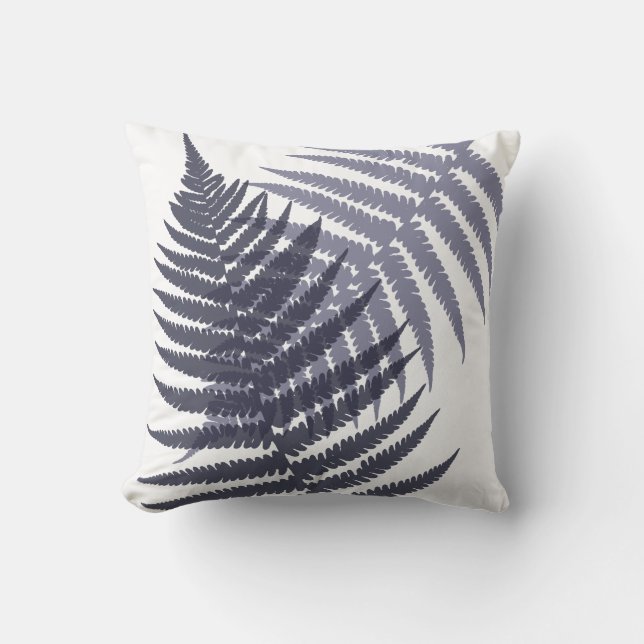 Navy Indigo Blue Fern Leaf Muster Kissen (Vorderseite)