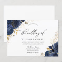 Navy Indigo Blue Flowers Butterfly Wedding