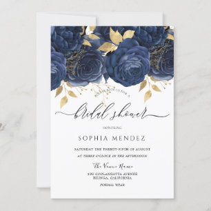Navy Indigo Blue & Gold Brautparty Einladung