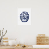 Navy Indigo Blue Hübsch Floral Ginger Jar Muster Poster (Küche)