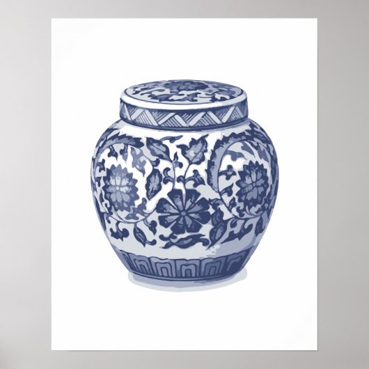 Navy Indigo Blue Hübsch Floral Ginger Jar Muster Poster (Vorne)