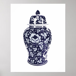 Navy Indigo Blue Hübsch Floral Ginger Jar Vase Poster