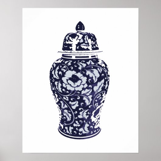 Navy Indigo Blue Hübsch Floral Ginger Jar Vase Poster (Vorne)