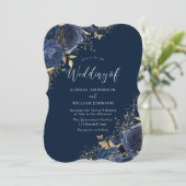 Navy Indigo Blue Rose Blume Elegante Hochzeit Einladung (Stehend Vorderseite)