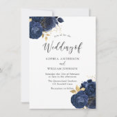 Navy Indigo Blume Elegante All Seasons Wedding Einladung (Vorderseite)