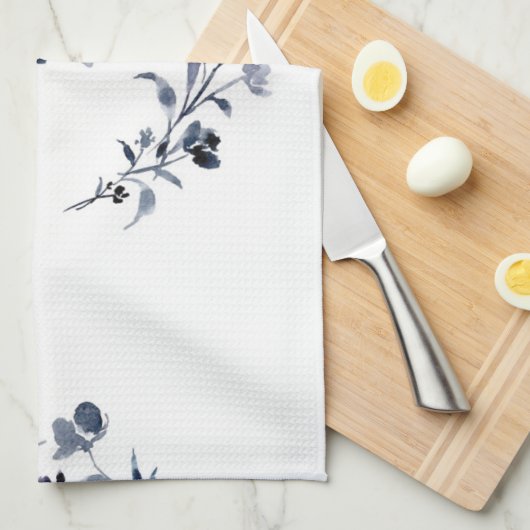 Navy-Indigo-Blume Geschirrtuch (Viertel Falte)