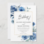 Navy Indigo Blumen Moderne elegante Hochzeit Einladung (Vorderseite)