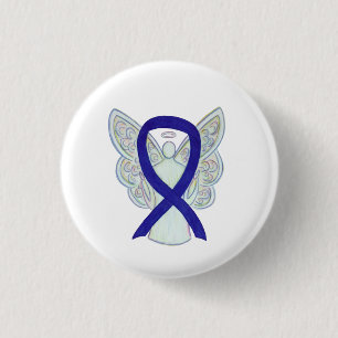 Navy, Indigo, Dark Blue Awareness Ribbon Angel But Button