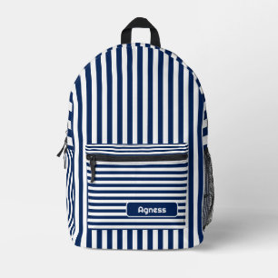 Navy Indigo und White Vintag Striping Name Bedruckter Rucksack