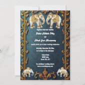Navy-Indische Elefanten Hindi Luxuspaisley Einladung (Vorderseite)
