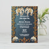 Navy-Indische Elefanten Hindi Luxuspaisley Einladung (Stehend Vorderseite)