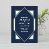 Navy Ink & Silver Gatsby Art Deco Wedding Folieneinladung (Stehend vorne)