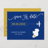 Navy Ireland Wedding Save the Date Map Postkarte (Vorne/Hinten)