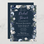 Navy & Ivory Floral Modernes Brautparty Einladung (Vorne/Hinten)