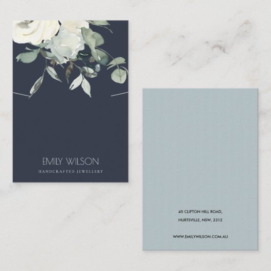 NAVY IVORY WHITE FLORAL BUNCH NECKLACE DISPLAY VISITENKARTE (Vorne/Hinten)