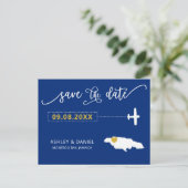 Navy Jamaica Wedding Save the Date Map Postcard Postkarte (Stehend Vorderseite)