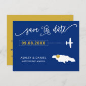 Navy Jamaica Wedding Save the Date Map Postcard Postkarte (Vorne/Hinten)