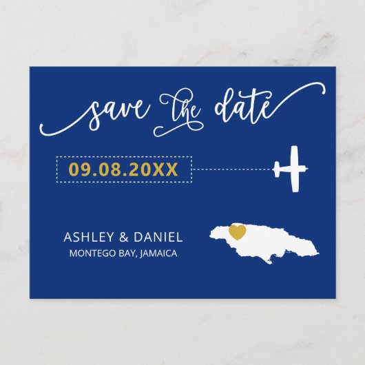 Navy Jamaica Wedding Save the Date Map Postcard Postkarte (Vorderseite)