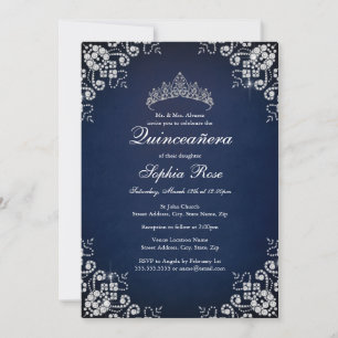 Navy Jewel Tiara Schmetterling Quinceanera Einladung