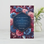 Navy Jeweled Bloom Wedding Einladung (Stehend Vorderseite)