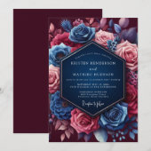 Navy Jeweled Bloom Wedding Einladung (Vorne/Hinten)