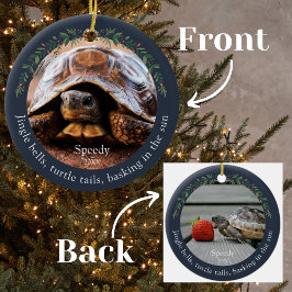 Navy Jingle Bells Pet Turtle Christmas Keramik Ornament