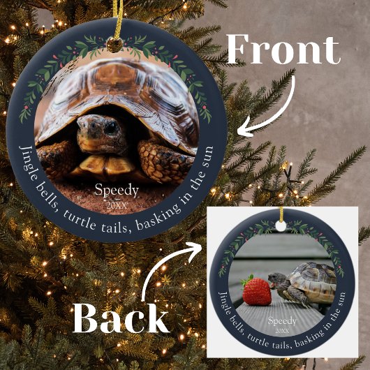 Navy Jingle Bells Pet Turtle Christmas Keramik Ornament